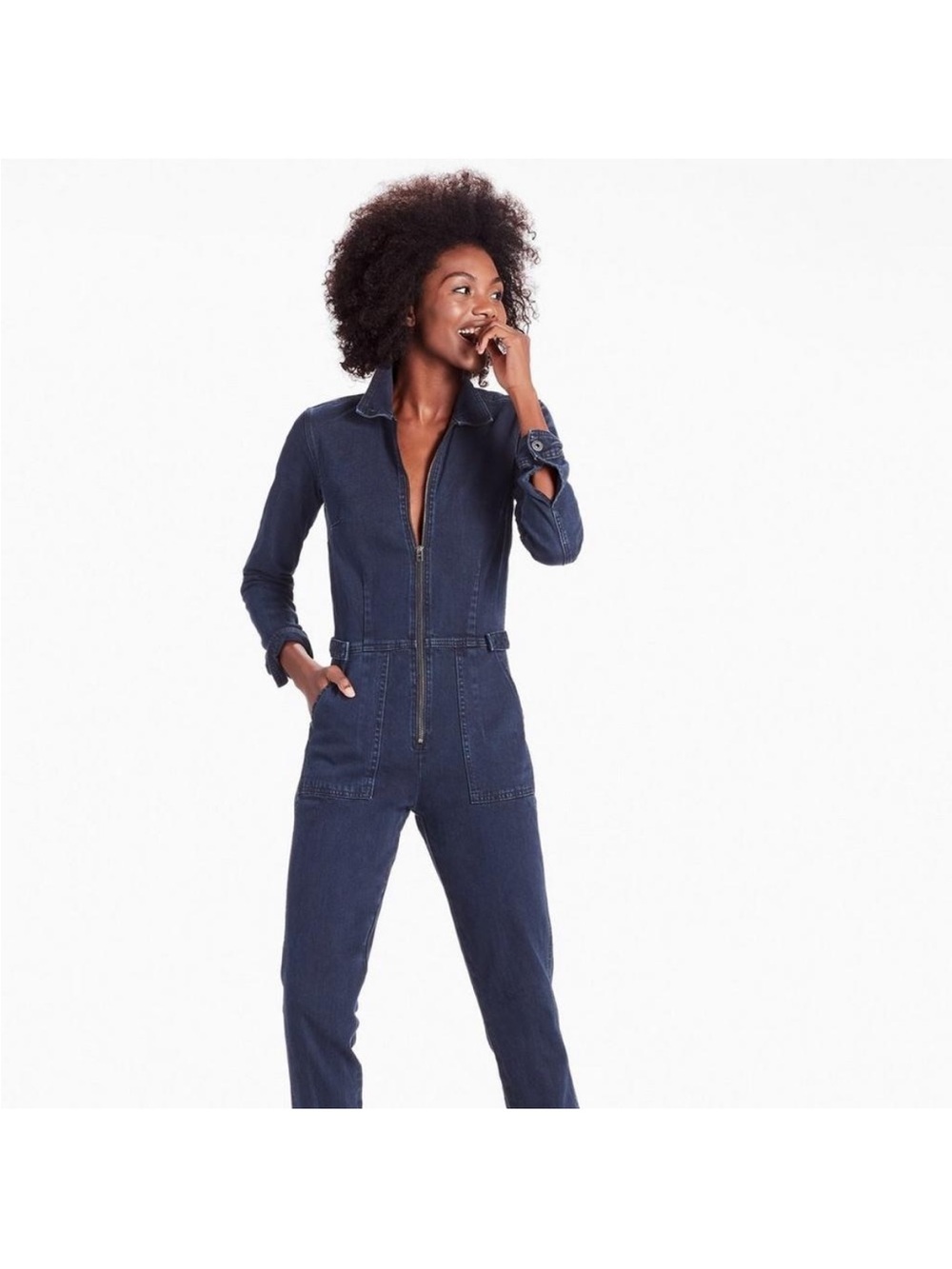 Lucky Brand Navy Denim Zip-Front Jumpsuit